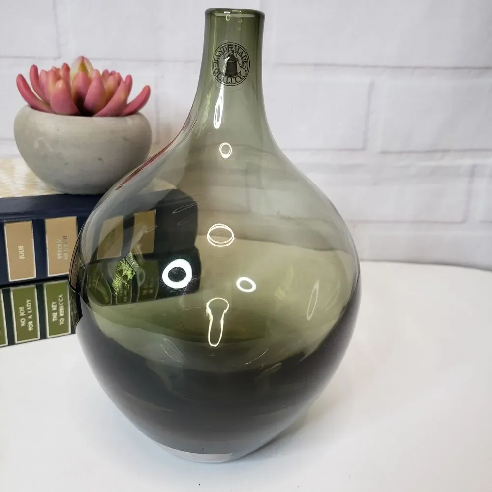 Vintage IKEA Salong Hand Blown Smoky Grey Glass Vase 8